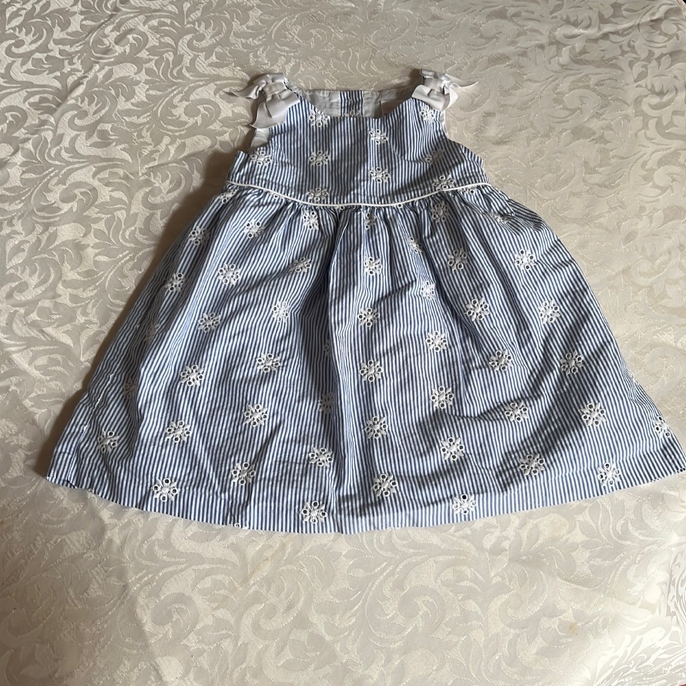 Girl Dress, Blue with White Stripes, 18-24 months